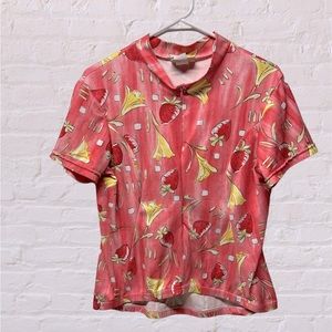 Vintage Nashbar pink strawberry bike cycling pullover Zip up back pockets XL